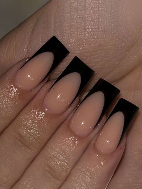 Free Returns ✓ Free Shipping✓. 24pcs/set Black French Tip Long Square Shaped False Nails With Jelly Glue, Includes 1pc Professional Nail File- Press On Nails at SHEIN. French Tip Acrylic Nails, Fake Nails With Glue, Girly Acrylic Nails, Short Square Acrylic Nails, Easy Nails, Unique Acrylic Nails, Nail Swag, Acrylic Nails Coffin Short, Short Acrylic Nails Designs