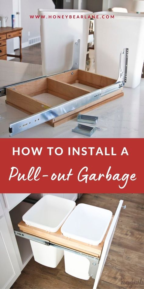 #kitchentips #kitchenrenovation #kitchenideas Cabinet Trash Pullout, Built In Trash Can, Pull Out Garbage, Trash Can Diy, Cabinet Trash Can, Diy Kitchen Hacks, Sink Diy, Kitchen Sink Diy, Kitchen Decor Hacks