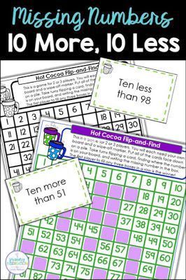 One more, one less, ten more, ten less! Solve the clues to find the missing number. Then find where that number belongs on the 120 chart and write it in the space. Lots of practice that will build your first grade students' confidence and ability in using the 120 chart as a tool for addition and subtraction. A great addition to your winter math centers, math tubs,  RtI,  math tutors, classroom volunteers, Family Math Night, and Fun Friday! Ten More Ten Less, First Grade Games, Family Math Night, Classroom Volunteer, Winter Math Centers, Place Value Games, Winter Math Activities, Math Tubs, 120 Chart