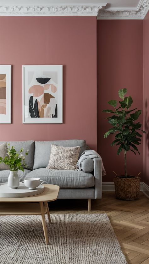 25 Living Room Paint Colors Ideas for Small & Large Spaces | Behr, Neutral & More Behr Dusty Rose, Behr Pink Paint Colors, Dusty Rose Paint Color, Dusty Pink Living Room, Grey Accent Walls, Dusty Pink Walls, Dusty Pink Paint, Warm Living Room Ideas, Pink Living Room Ideas