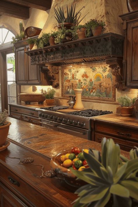 Old Italian Style Home, Tuscan Homes Interior 2000s, Italian Revival Home, Italian Villa Exterior Tuscan Style, Italian Style House Interiors, Italian House Kitchen, Mediterranean Kitchen Aesthetic, Tuscan Mediterranean Homes, Italian Style Kitchen Tuscany