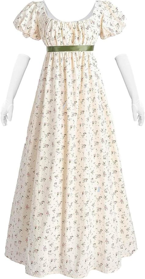 Amazon.com: Nuoqi Regency Dresses for Women Long Floral Regency Era Costume Empire Waist Tea Party Dress Small, White : Clothing, Shoes & Jewelry Regency Era Dress, Jane Austen Dress, Regency Dresses, Empire Waist Gown, Regency Gown, Regency Era Fashion, 18th Century Dress, Dress Empire Waist, Regency Dress