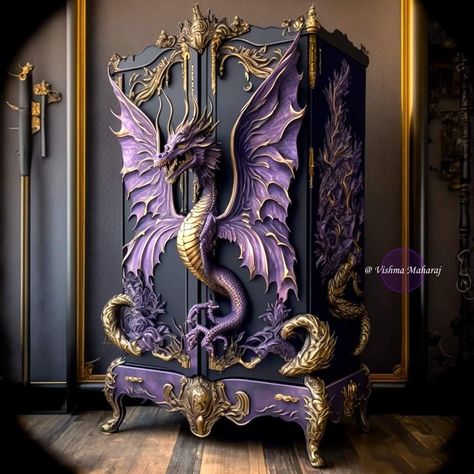 Gothic Home Decor Kitchen, Fantasy Furniture Diy, Fantasy Apartment Decor, Fantasy Room Decor Ideas, Dragon Room Decor, Dark Fantasy Bedroom, Goth Furniture, Victorian Gothic Home Decor, Fantasy Home Decor