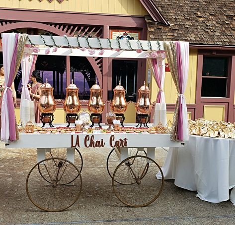 Chai Cart Wedding, Engagement Giveaways, Chai Cart, Wedding Juice, Stalls Ideas, Non Traditional Wedding Ideas, Traditional Wedding Ideas, Indian Outdoor Wedding Decor, Sangeet Night