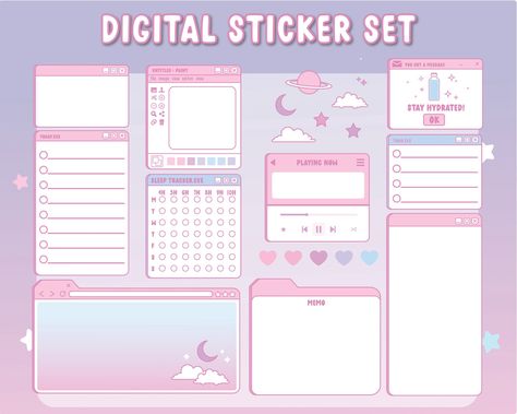 Retro Window Overlay Digital Stickers Aesthetic Goodnotes - Etsy Journal Stickers Digital, Stickers For Digital Notes, Windows Pop Up Aesthetic, Digital Notes Ideas, Good Notes Stickers Png, Goodnotes Notes Template, Digital Stickers Aesthetic, Aesthetic Digital Stickers, Vtuber Reference