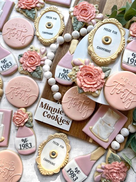 Press For Champagne Cookies, Champagne Cookies Royal Icing, Champagne Shaped Cookies, Champagne Themed Cookies, Champagne Glasses Cookies, Champagne Bottle Sugar Cookies, Press For Champagne, Button Cookies, French Party