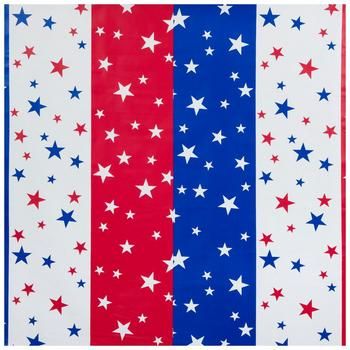 Dimensions: 40" x 90 Feet Material: Plastic Color: Red, White & Blue Pattern: Stripes Quantity: 1 Roll Celebrate America's birthday in style by rolling out this Red, White & Blue Stars Table Cover! This festive roll features a red, white, and blue striped pattern covered in varying sizes of stars. You can cut it down to fit your table setting, and then throw it away for easy cleanup. Set this as the backdrop for your snack table and pair it with patriotic plates and table decor for a star-spangled display! America Birthday, Snack Table, 4th Of July Decorations, Star Spangled, Blue Stars, 4th Of July Party, July Party, Blue Star, Table Cover