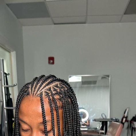 #MiaOnTheHair on Instagram: "✧Swipe to see more of these versatile half stitches + half knotless 🥰 they will be added to my site for August ✧ Touch ups are offered after 2-4 weeks if you would like to change the design in the front and keep your braids in the back ✧ Turn on my story notifications for squeeze in/ cancellations ✧ July books are open🫶🏽 ✧ Follow @miaonthehair for more braid inspo💞💞💞💕 ✧#dmvbraider #naturalhair #knotless #dmvhair #dcbraider #protectivestyles #explorepage #vir Half And Half Knotless Braids, Half Knotless Half Cornrow, Braids In Front Knotless In Back, Half Feed In Half Knotless Braids, Half Knotless Braids, Hairstyle Ideas Braids, Half Braid, Braids Cornrows, Cute Makeup Looks