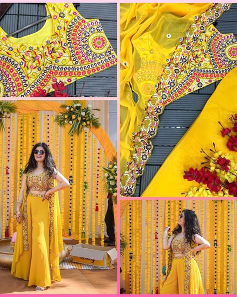 Yellow Embroidered Sharara Set with Shrug Lehenga 🔥DM for enquiry🔥 🌹To Order WhatsApp @8660258336 🌹Visit our website @www.astylo.in #trending #trending #summer #suits #cottoncollection #partyweardress #party #gowns #onepiece #instareels #instagram #supportsmallbusiness #coordset #trending #coordset #sareelove #saree Haldi Rasam, Trending Embroidery, Indian Crop Tops, Haldi Outfits, Function Dresses, Sister Poses, Bridal Shrug, Inner Work, Indo Western Dress