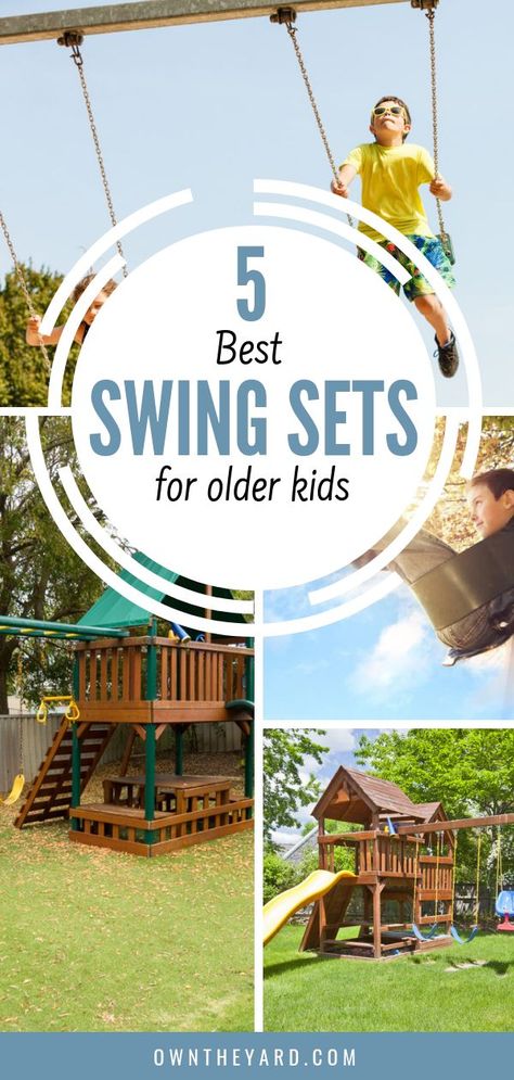 Read our complete reviews and buying guide for the best swing sets for older kids #swingsets #playgrounds #swings #swingsetsforolderkids #kidsgames #olderkids Swing Set Plans, Swing Set Diy, Playground Indoor, Children Playground, Playground Swings, Backyard Trampoline, Backyard Swings, Kids Indoor Playground, Outdoor Play Areas