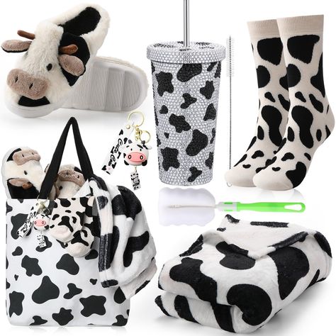 PRICES MAY VARY. Package Includes: you will receive a cow theme gift, including 1 cow pattern rhinestone encrusted insulated cup (consist of lid, straw, straw brush and cup brush), 1 cow keychain, 1 pair of cow pattern socks, 1 tote bag, 1 cow pattern blanket and 1 pair of cow slippers; The rich set content can meet your daily use and gift giving needs, will be loved by cow lovers Reliable Material: cow pattern tumbler is made of 304 stainless steel, solid and long lasting; The cow keychain is m Tote Bag Keychain, Cow Print Stuff, Cow Print Tumbler, Birthday Cow, Gifts For Thanksgiving, Cow Keychain, Cow Slippers, Bag Keychain, Pattern Blanket