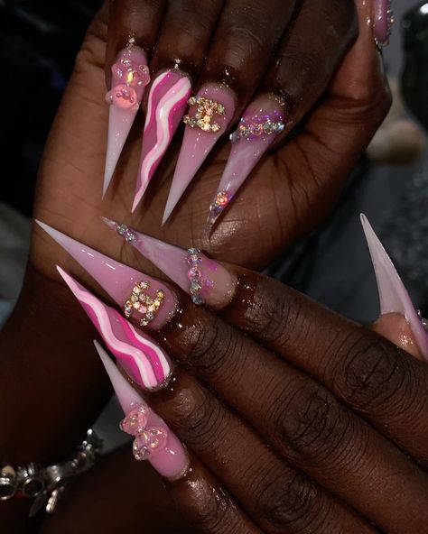 Birthday Glam Nails, Birthday Glam, Nyc Nails, Acrylic Nail Shapes, Acrylic Nail Set, Pink Glam, Stiletto Nails Designs, Nail Tattoo, Acrylic Nails Coffin Short