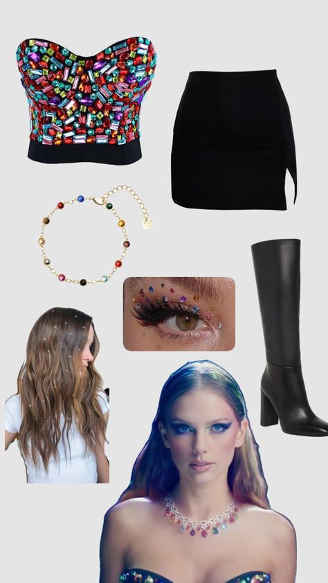 Taylor Swift Bejeweled Costume, Diy Bejeweled Top Taylor Swift, Taylor Swift Concert Outfit Bejeweled, Bejeweled Taylor Swift Outfit Ideas, Eras Tour Bejeweled Outfit, Bejewled Clothing Taylor Swift, Bejeweled Eras Tour Outfit, Bejewelled Outfit, Eras Tour Outfits Bejeweled