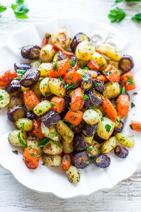 Oven Roasted Rainbow Carrots (Easy Carrot Side Dish) - Averie Cooks Vegetable Ideas, Healthy Easter Recipes, Easter Dinner Menus, Vegan Easter Recipes, Roasted Rainbow Carrots, Vegan Easter, Averie Cooks, Healthy Easter, Easter Lunch