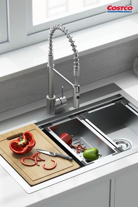 Smart Sink wtih Accessoriess to make your life easier Smart Sink, Galley Sink, Kitchen Sink Ideas, Sink With Accessories, Workstation Sink, Drop In Kitchen Sink, Sink Ideas, Rustic Country Kitchens, Best Kitchen Designs