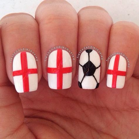 World Cup soccer nail art World Cup Nails, Baseball Nail Designs, Soccer Nails, Summer Boards, Baseball Nails, Sports Nails, Nail Tutorial, Short Acrylic, Xmas Nails