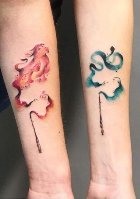 Subtle Harry Potter Tattoos, Patronus Tattoo, Best Friend Tattoo Ideas, Friend Tattoo Ideas, Harry Potter Tattoo Sleeve, Best Friend Tattoo, Harry Tattoos, Matching Friend Tattoos, Hp Tattoo