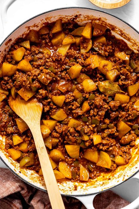 Mexican Picadillo- Bold and Authentic Recipe! Mexican Meat And Potatoes Ground Beef, Piccodilo Recipe, Best Picadillo Recipe, Ground Beef Potato Tomato Sauce, Ground Beef And Potato Recipes Mexican, Fiedo Recipes, Mexican Minced Beef Recipes, Easy Picadillo Recipe Mexican, Ground Beef Tomato Recipe