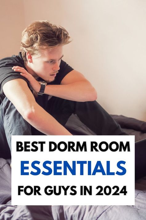 dorm room essentials for guys Guys Dorm Room Decor, Guy Dorm Room, Boys Dorm Room Ideas, Dorm Essentials List, Boy College Dorms, Room Essentials List, Dorm Room List, College Freshman Dorm, Dorm Room Ideas For Guys