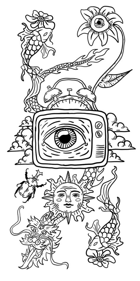 Easy Trippy Coloring Pages, Trippy Coloring Pages Printable, Aesthetic Colouring Pages, Tattoo Coloring Pages, Aesthetic Colouring Pages Printable, Tattoo Coloring Book, Coloring Pages Adult, Stick Drawings, Witch Coloring Pages