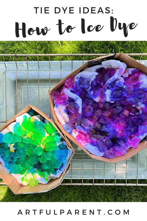 Learn how to do one of our favorite tie dye ideas. This variation on tie dyeing uses ice and powder dye to make amazing designs.   via @The Artful Parent Tie Dye Preschool, Tie Dye For Kids, Tie Dye Ideas, Summer Art Activities, Artful Parent, Fun Summer Crafts, Powder Dye, Ice Tie Dye, Dye Flowers