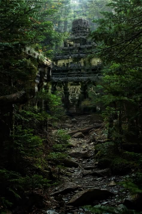 Temple In Jungle, Ancient Temple Aesthetic, Ancient Ruins Aesthetic, Mayan Structures, Temple In Forest, Swamp Trees, Forest Ruins, Abandoned Temple, Jungle Ruins