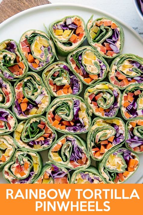 Veggie Pinwheels, Tortilla Pinwheels Recipe, Easy Potluck Recipes, Tortilla Pinwheels, Vegan Potluck, Healthy Appetizer, Healthy Appetizer Recipes, Pinwheel Recipes, Homemade Ranch Dressing