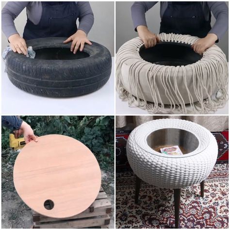 Simple Life - Transforming an old tire into a coffee table!🤯😮 Tire Table, Tire Furniture, Outdoor Furniture Diy Easy, Diy Furniture Decor, Diy Outdoor Furniture Plans, Diy Pallet Furniture Outdoor, Homemade Tables, Diy End Tables, Old Tires