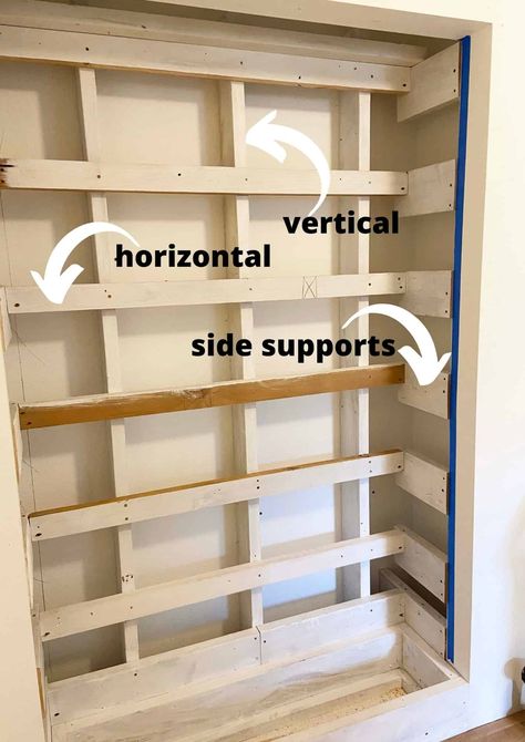 Hall Closet Bookcase, Closet Turned Bookshelf Built Ins, Book Case In Closet, Closet Converted To Bookshelf, Turn Closet Into Built In Bookcase, Closet Into Bookshelf, Closet Turned Library, Closet Turned Into Shelves Built Ins, Closet Turned Bookshelf