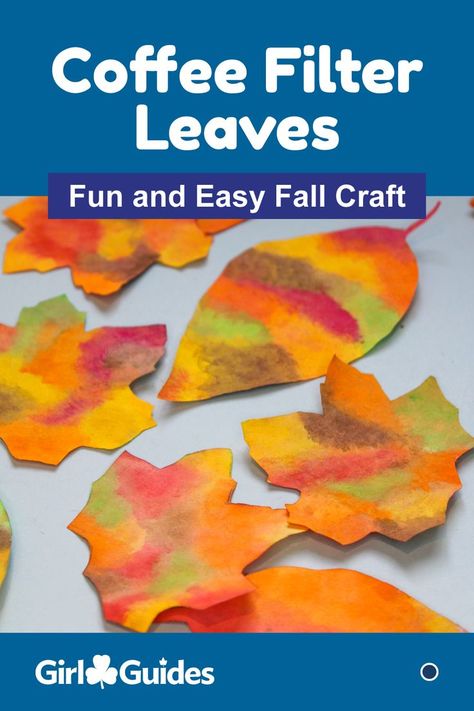 Create your own fall leaves! Kids will cut out leaves from coffee filters and paint them in fall colours. Coffee Filter Leaves, Girl Guides Of Canada, Halloween Fall Crafts, Easy Fall Crafts, Fall Colours, Easy Coffee, Crafts For Seniors, Leaf Crafts, Coffee Crafts