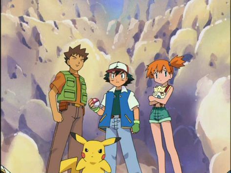 Water Pokemon Trainer, Ash Misty Brock, Ash Misty And Brock, Misty And Brock, Brock Pokemon, Johto Region, Pokemon Live, Pokemon Ash And Misty, Indigo League