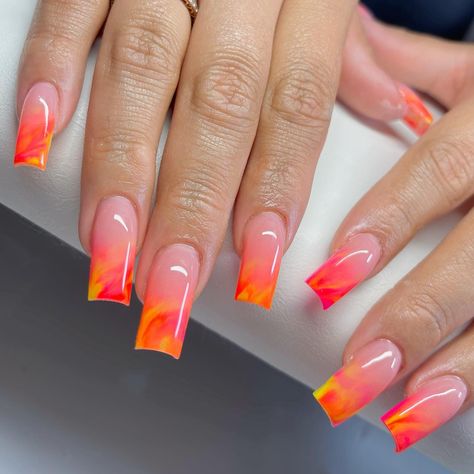 Orange Acrylic Nails, Orange Nail Designs, Orange Nail, Square Nail Designs, Summer Acrylic Nails, Short Acrylic Nails Designs, Yellow Nails, Orange Nails, Square Acrylic Nails