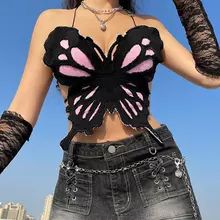 Patchwork Butterfly, Hipster Crop Tops, Halter Cami Top, Butterfly Silhouette, Crop Top With Jeans, Y2k Party, Girls Vest, Backless Crop Top, Tank Top Outfits