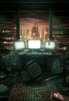 Hacker Room, Cyberpunk Interior, Cyberpunk Room, Interior Concept Art, High Tech Low Life, Cyberpunk Aesthetic, Arte Cyberpunk, Wallpaper Android, Computer Room