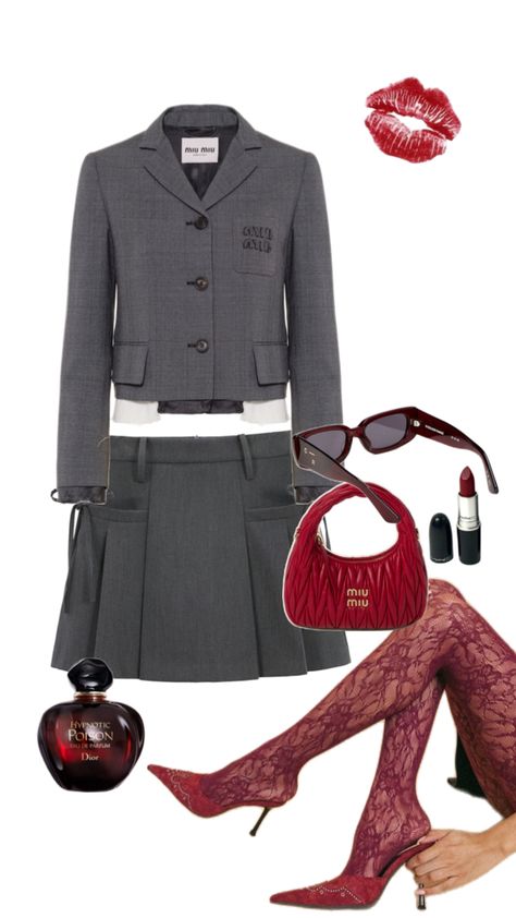 #ootd #inspiration #outfit #redthighs #red #miumiu #recreateme #outfitinspo #aesthetic #aestheticoutfit Miumiu Outfit, Ootd Ideas, Outfit Aesthetic, Outfits Aesthetic, Miu Miu, Ootd, Makeup, Red, Quick Saves