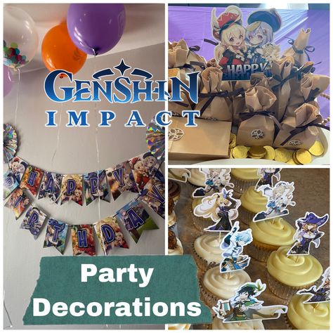 Genshin Impact Birthday Party Ideas, Genshin Impact Party Ideas, Genshin Birthday Party, Anime Bday Party Ideas, Anime Themed Birthday Party Decor, Genshin Impact Birthday Theme, Genshin Impact Birthday Party, Anime Party Ideas Decor, Genshin Impact Birthday