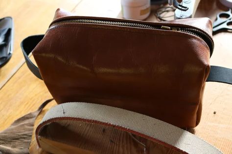 Leather Dopp Bag, Dopp Bag, Sewing Challenge, Leather Dopp Kit, Sew Zipper, Wolves Pendants, Zipper Shorts, Leather Cuts, Dopp Kit