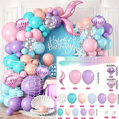 Mermaid Balloon Arch, Mermaid Balloon Garland, Ocean Theme Birthday, Mermaid Balloons, Princess Birthday Party Decorations, Balloon Kit, Kids Party Supplies, Mermaid Theme, Kids Party Decorations