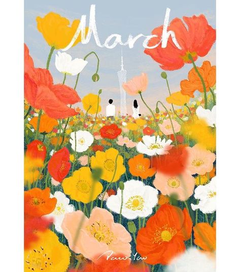 March Illustration, 귀여운 음식 그림, Seasons Art, Pretty Drawings, Learn Art, Flower Illustration, Cute Illustration, Drawing Art, Art Paint