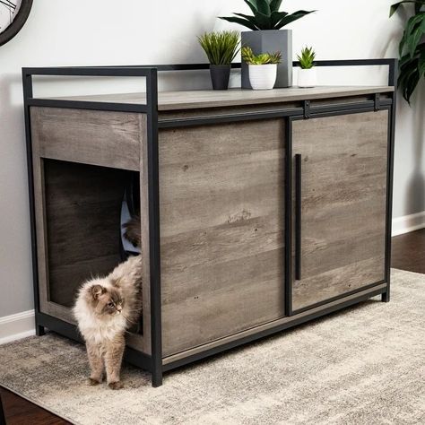 Litter-Robot by Whisker on Instagram: “Say hello to the Farmhouse Credenza! 🤩 This stylish, functional design can house your Litter-Robot or traditional litter box. 🐈✨ Which…” How To Hide Litter Robot, Diy Litter Robot Enclosure, Litter Robot Enclosure, Litter Robot Cabinet Diy, Litter Robot Cabinet, Litter Robot Furniture, Farmhouse Credenza, Litter Robot, Diy Cabinets