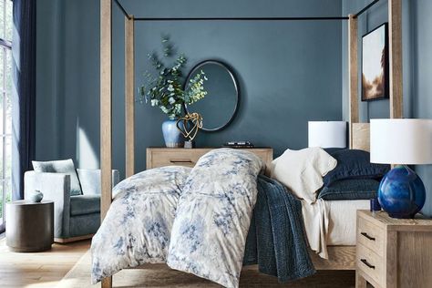 If You Love Pottery Barn, This New Sherwin-Williams Color Palette Is for You Bedroom Moodboard, No Closet Solutions, Always Kiss Me Goodnight, Sherwin Williams Colors, Outdoor Cushion Covers, Inspire Me Home Decor, Small Space Solutions, Canopy Bed, Blue Bedroom