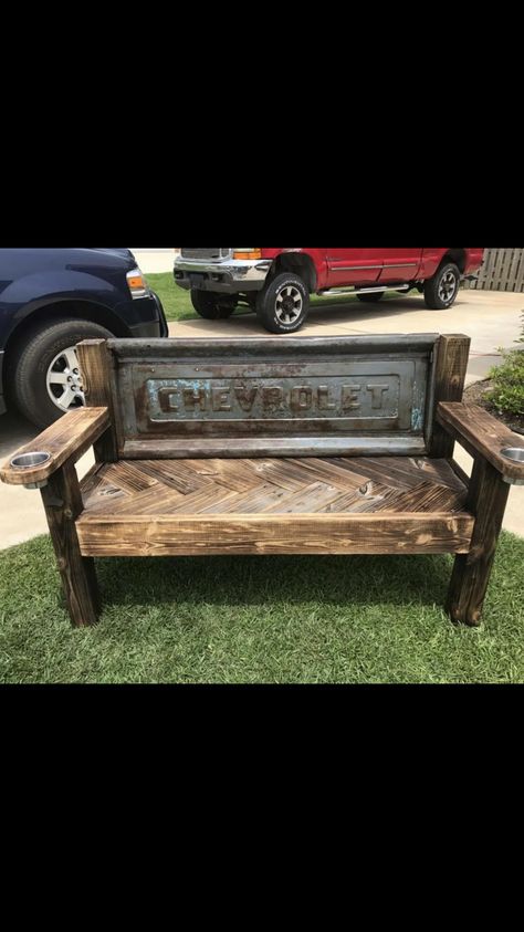 Tailgate bench Wall Painting Colors, Truck Tailgate Bench, Tailgate Bench, Modern Furniture Design, Warehouse Conversion, Garage Furniture, Car Part Furniture, Automotive Furniture, Truck Tailgate