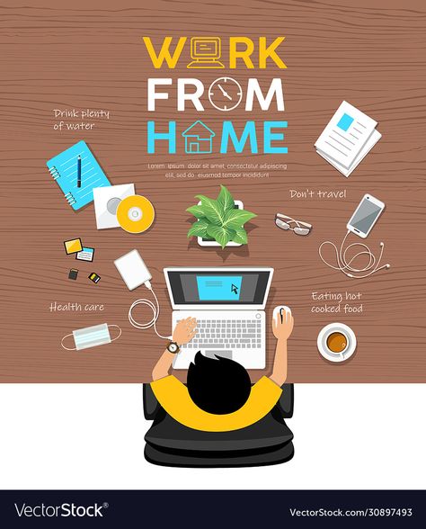 Work From Home Poster Design, Work From Home Poster, Home Poster Design, Background Poster Design, Desk Top View, Work From Home Desk, Life Hack Quotes, Work Time, Online Work From Home