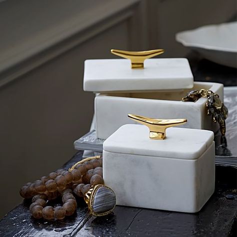 Marble Cleat Boxes | west elm Marble Objects, Bathroom Amenities, Pottery Plant Pot, Bowl Ideas, Marble Box, Diy Display, 3d Furniture, Marble Bowl, Necklace Storage