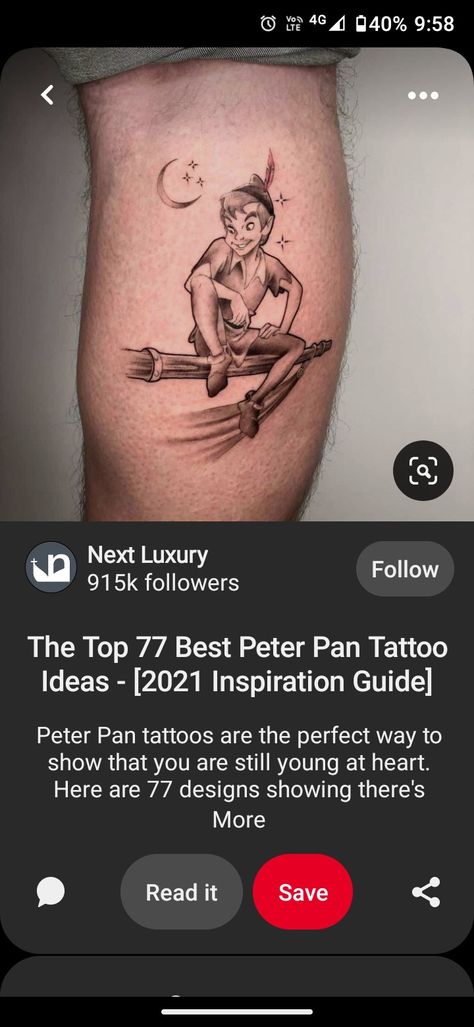 Peter Pan Tattoo Ideas, Pan Tattoo, Tattoo Ideas Men, Peter Pan Tattoo, Young At Heart, Design Show, Peter Pan, Tattoos For Guys, Tattoo Ideas