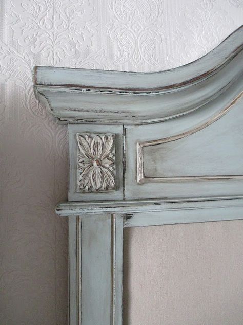 Chalk Painted Headboard, French Country Headboard, Headboard Redo, Painted Headboard, Headboard Inspiration, Antique Headboard, French Headboard, Aqua Bedding, Painted Beds