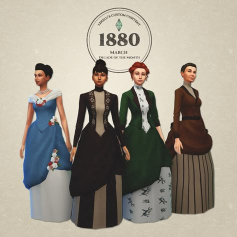 1880 Dress Set | linzlu on Patreon Sims 4 Victorian Clothes, Sims 4 1800s Cc, Sims Decades Challenge, Sims Royal, 1880 Dress, Sims 4 Victorian, Sims 4 Historical Cc, Sims 4 Historical, Sims 4 Decades Challenge