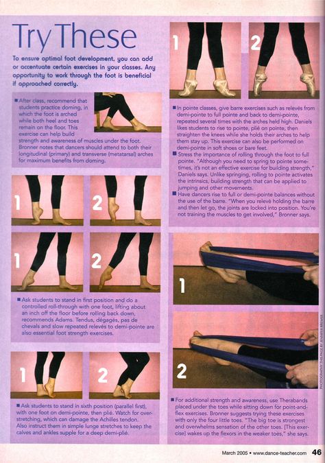 Developing Foot Strength - Dance Teacher Ballet Stretches, Teacher Magazine, Dance Stretches, Belly Dancing Classes, Foot Exercises, Ballet Technique, Mikhail Baryshnikov, Ballet Workout, Highland Dance