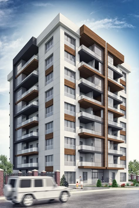 3DMAX Apartment Elevation, Residential Architecture Apartment, Small Apartment Building, Modern Residential Architecture, Apartments Exterior, Apartment Exterior, Modern Apartment Design, Ankara Turkey, Facade Architecture Design