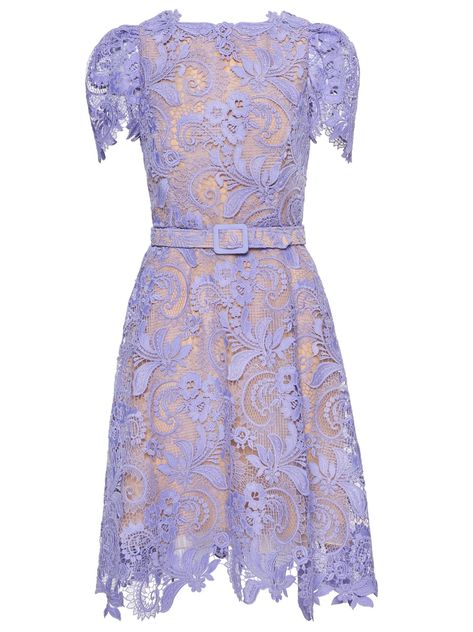 Oscar De La Renta lace-overlay Silk Dress - Farfetch Purple Knee Length Dress, Chanel Dress, Scalloped Dress, Designer Evening Gowns, Outfit Check, Silk Lace, Purple Silk, Lavender Purple, Evening Gowns Formal